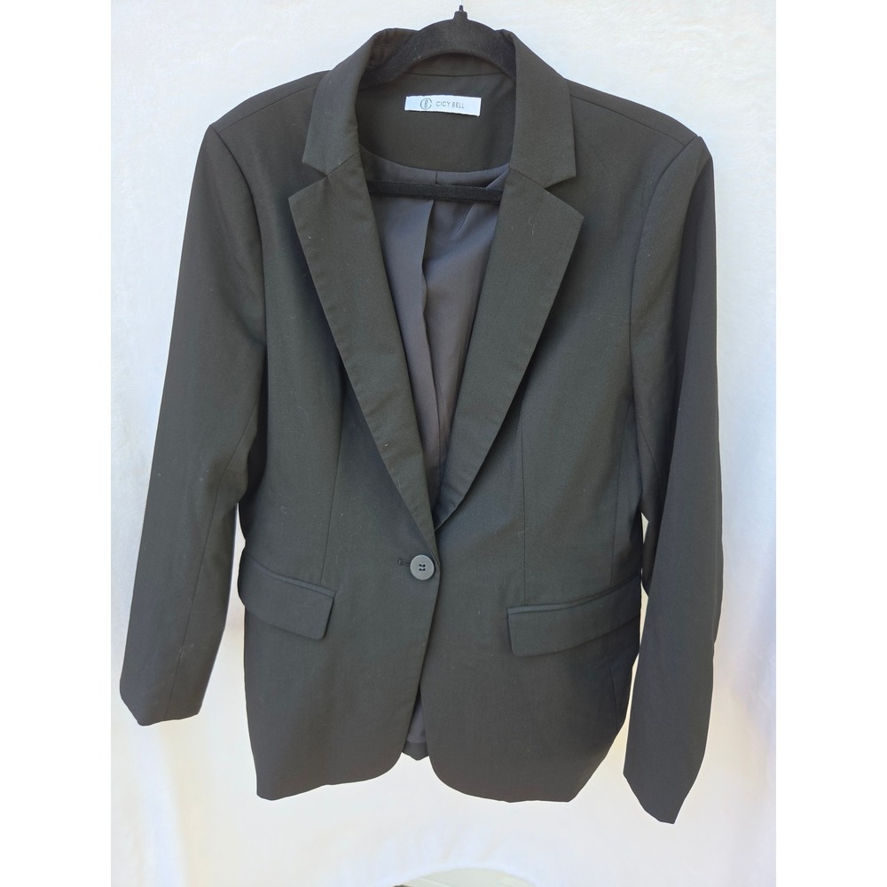 Women Black Blazer Cicy Bell Single Button XL Stretch Notch Lapel